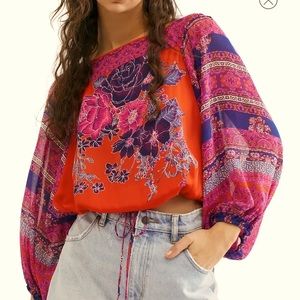 NWT Free People Blue Nile Floral Print Blouse Size Small